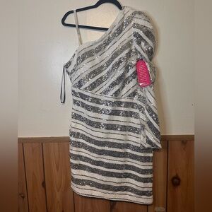 Guess Silver and White Sequin Mini Dress